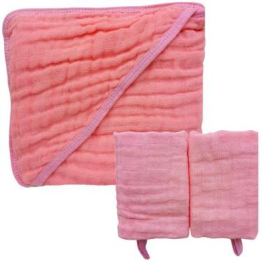 Imagem de Kit Toalha Banho Soft Bebe Com Capuz + 2 Toalha Pano de Boca Babete So