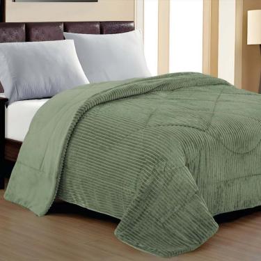 Imagem de Cobertor Aveline Casal Queen Manta Plush Canelada 01 Peça Toque Macio - Verde Menta