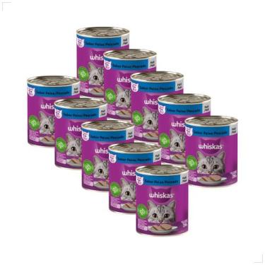 Imagem de Kit 10 Ração Úmida para Gatos Adultos WHISKAS Lata Patê 290g Sabor:Car