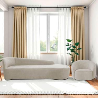 Imagem de Kit Divã Recamier Orgânico França 250cm Lado Direito E Poltrona Amore Linho Bege