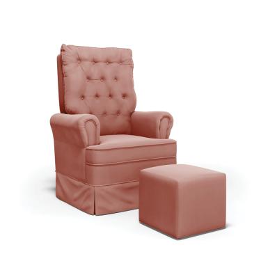 Imagem de Poltrona de Amamentação com Balanço e Puff Laura Veludo Rosê TB120 Base de Madeira G01 - D'Rossi