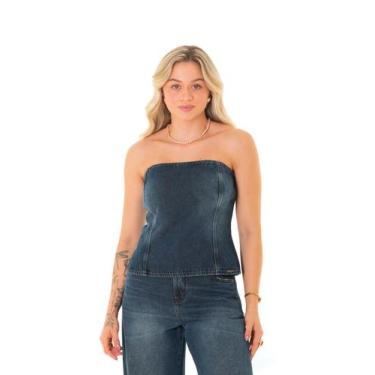 Imagem de Top Corset Jeans Feminino Arauto Brown, Azul escuro, G