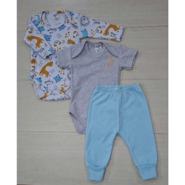 Imagem de Conjunto Bebê Menino/Menina 3 Peças Body Longo + curto + calça 100% al