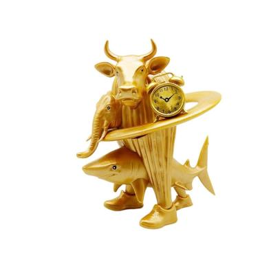 Imagem de Estatueta de animal dourado com relógio em PVC dourado 20cm