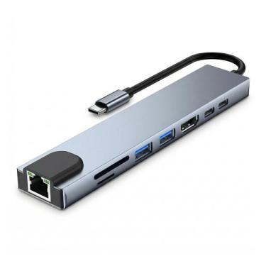 Imagem de Hub Adaptador USB-C 8 em 1 HDMI 4K RJ45 SD/TF PD 87W - MM