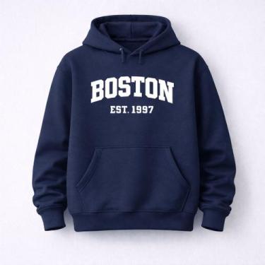 Imagem de Moletom Unisex Flanelado Canguru Quentinho Boston - NoBrand, Azul, GG