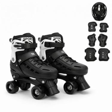 Imagem de Patins Roller 4 rodas Infantil Quad Rosa Azul Tamanho Ajustável + KIT 