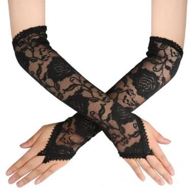 Imagem de Luvas Femininas Sensuais De Renda Sem Dedos Elásticas Para Proteção So