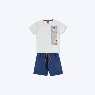 Imagem de Conjunto Blusa Manga Curta Basquete E Bermuda Infantil Menino Kyly 100