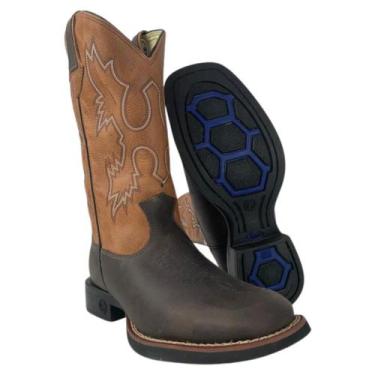 Imagem de Bota Texana Cano Médio Bordado Masculina Classic Original Marrom E Mos