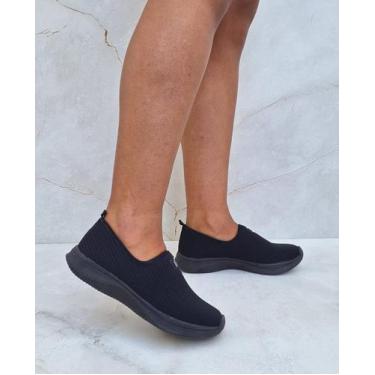 Imagem de Slip On Tênis Meia Feminino Calce Fácil Preto/Preto - Sobressalto, 37,