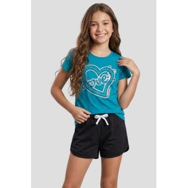 Imagem de Conjunto Infantil Menina Verão Blusa Shorts Coração Algodão Roupa Leve