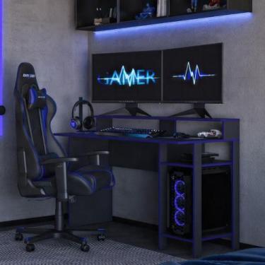 Imagem de Mesa Gamer para Computador 136cm Multimóveis CR25357, Grafite/Azul