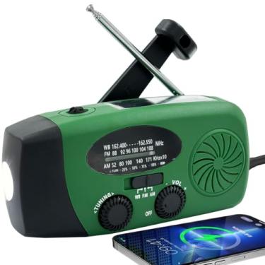 Imagem de Rádio de manivela de emergência com lanterna LED para emergência, rádio meteorológico portátil AM/FM NOAA com carregador de telefone de 2000 mAh, carregamento por USB e energia solar para acampamento