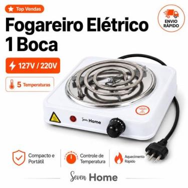 Imagem de Fogao Fogareiro Eletrico 1000w 1 Boca Branco Portatil Camping Com 5 Te