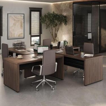 Imagem de Conjunto Executivo 4 Mesas Tamburato 1600 1585cm Charuto e Preto Artan