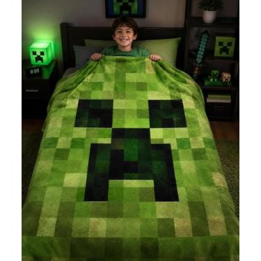 Imagem de Manta Infantil Mundo dos Blocos Gamer  2,20m x 1,50m - Decarllos, Verd