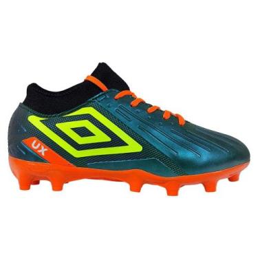 Imagem de Chuteira de Campo Umbro UX Botinha Infantil, 35, Azul, Limão