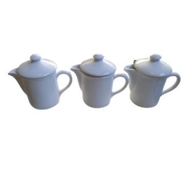 Imagem de Kit 3 bules com tampa 330 ml Porcelana Branca forte resistente - M.A.S