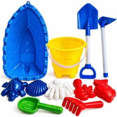 Imagem de Kit Praia Infantil Barco Balde Pá Enxada Brinquedos Areia - Corpo Dour