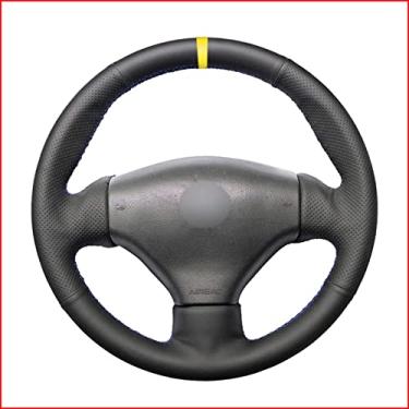 Imagem de Capas de volante de couro de microfibra preta costuradas no embrulho, adequadas para peugeot 206 2013 a 2016 1998 2005 sw 2008 a 2014 206 cc