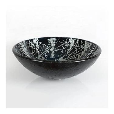 Imagem de jinyi2016SHOP Pia de banheiro Pia de banheiro pintada à mão em vidro temperado, pia de arte de vidro temperado, pia de bancada redonda, 16,5 x 16,5 cm