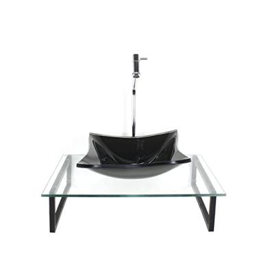 Imagem de KIT CUBA DE VIDRO QUADRADA 10MM GRAFITE COM TAMPO 50CM INCOLOR E SUPORTE PRETO