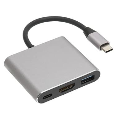 Imagem de ciciglow Adaptador de vídeo USB C para HDMI, 3 em 1 Hub USB C de várias portas, dock station de 5 Gbps com portas USB 3.0/4K HDMI/USB C, suporte para laptop iOS, tablet USB C, smartphone, laptop