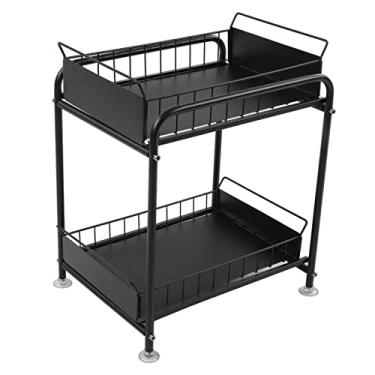Imagem de Organizador sob a pia 2 camadas de gavetas extraíveis prateleiras de armazenamento de pé destacáveis ​​sem perfuração rack de temperos de bancada com cesta de malha deslizante