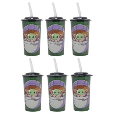 Imagem de Pacote com 6 copos esportivos reutilizáveis Star Wars The Child 473 ml com tampas e canudos