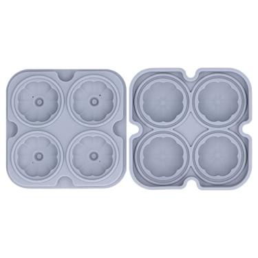 Imagem de Bandeja de cubo de gelo de abóbora 3D Molde de bola de gelo de grau alimentício 4 células Fabricante de bola de gelo reutilizável Máquina de congelamento de ferramenta Molde de silicone de bola de abóbora com tampa Molde de esfera de gelo reutilizável para uísque (2 #)