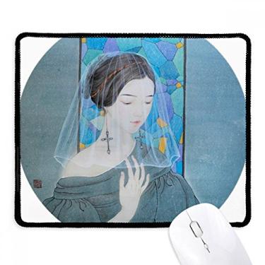 Imagem de Mouse pad de pintura chinesa de fio branco Blue Beauty Tapete de borracha para jogos