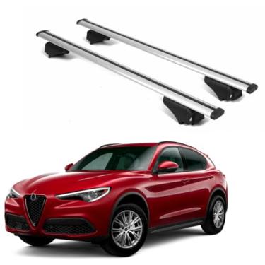 Imagem de ERKUL Barras transversais de rack de teto para Alfa Romeo Stelvio 2017-2023 | Barras transversais de alumínio anti-roubo para telhado, transportador de carga, bagagem, caiaque, canoa, bicicleta | Prata