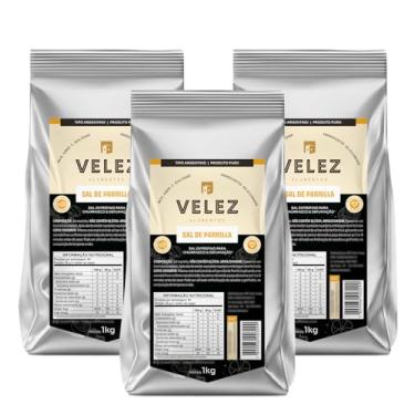 Imagem de Sal De Parrilla VELEZ 1 Kg pack c/ 3 un sal entrefino para Churrasco