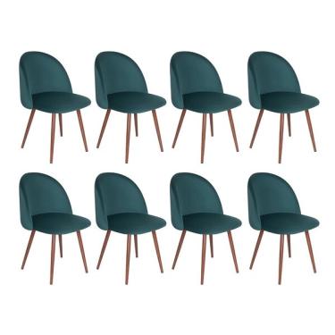 Imagem de Kit 8 Cadeiras Jantar Estofada Maite Sedona Veludo Verde Escu