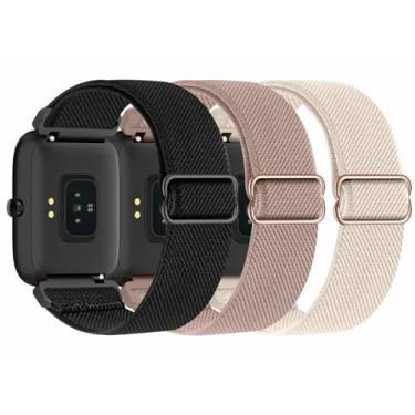 Imagem de Huadea Pacote com 3 pulseiras elásticas de nylon compatíveis com relógio inteligente SKG para mulheres e homens, pulseiras de substituição para relógio inteligente SKG-V7