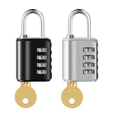 Imagem de Pacote com 2 cadeados, cadeado reinicializável de 4 dígitos com chaves, cadeado combo para escola, armário de academia, armário de funcionários, armazenamento de ferrolho, cerca, portão