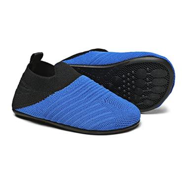 Imagem de CanLeg Pantufas infantis infantis para uso interno para meninos e meninas com sola de borracha antiderrapante, sapatos leves para casa, Pinseblackblue20003, 3-4 Toddler