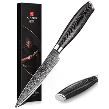 Imagem de XINZUO Faca de descascar de 12 cm, faca de aço damasco japonesa de 67 camadas, pequena faca de chef para frutas/vegetais/carne - para chef profissional e cozinha doméstica, caixa de presente