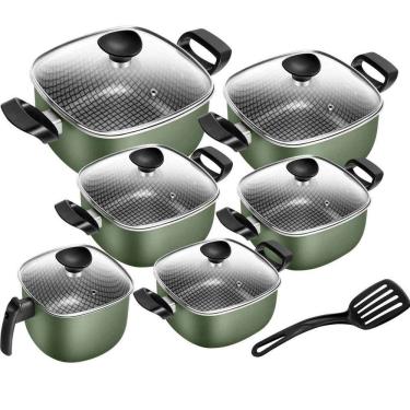 Imagem de Conjunto De Panelas Antiaderente Quadrada Verde 6 Peças Linha Premium Patolux