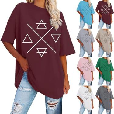 Imagem de Camisetas estampadas para mulheres verão casual manga curta tops triângulos grandes gráfico túnica básica moda linda blusa, Aared, M