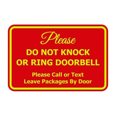 Imagem de Signs ByLITA Moldura clássica Do NOT Bock OR RING DOORBELL (Vermelho/Amarelo) - Grande