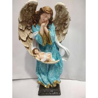 Imagem de Anjo da Guarda de 30 cm com Bebê na Asa, Decoração de Resina