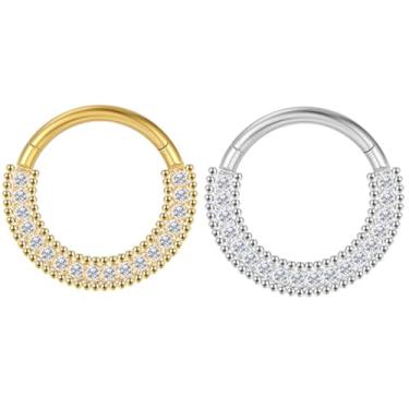 Imagem de Piercing Septo Daith Helix Conch Argola Aço Cirúrgico Pvd Detalhada/zircônia Cravejada 1.2x6/8/10mm (Dourado, 10mm)