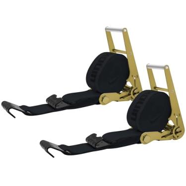 Imagem de SALUINOKI Pacote com 2 correias de catraca de 10 cm resistente de 9 m com gancho plano para correia de guincho de reboque de mesa 10 cm Catraca preta