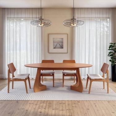 Imagem de Kit Mesa de Jantar Oval Paineira 210cm e 4 Cadeiras Jandaia Cabecasa Madeiramadeira Amendoa
