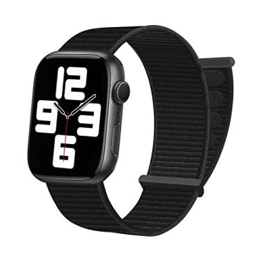 Imagem de Muerkai Pulseira de Nylon com Velcro para Apple Watch de 38/40/41/42/44/45 mm, iWatch Séries SE/6/5/4/3/2/1, Preta, 13-22 cm, Esportiva, Respirável e Confortável