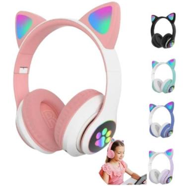Imagem de Fone Ouvido Gatinho Bluetooth Infantil Led Menina Cor Rosa - AL