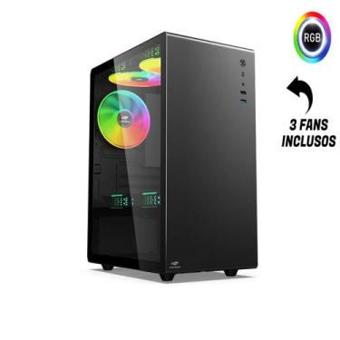 Imagem de Gabinete Gamer Compacto Minimalista Clean Preto Com 3 Fans Cooler RGB 