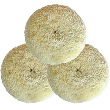 Imagem de Kit de enchimento de lã Shineyoo de 13 cm, 3 peças, 100% lã natural, gancho automotivo e alça para polimento e corte composto para carro, barcos, caminhões e RVs máquina de lavar moto